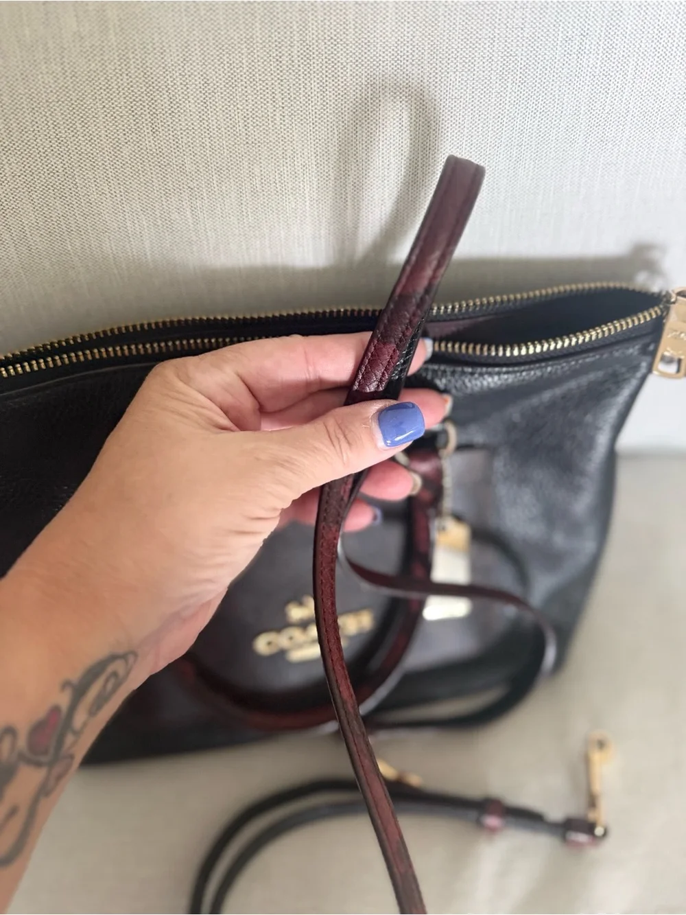 COACH Mini Emma Satchel Black Pebbled Leather Mixed with Signature Canvas